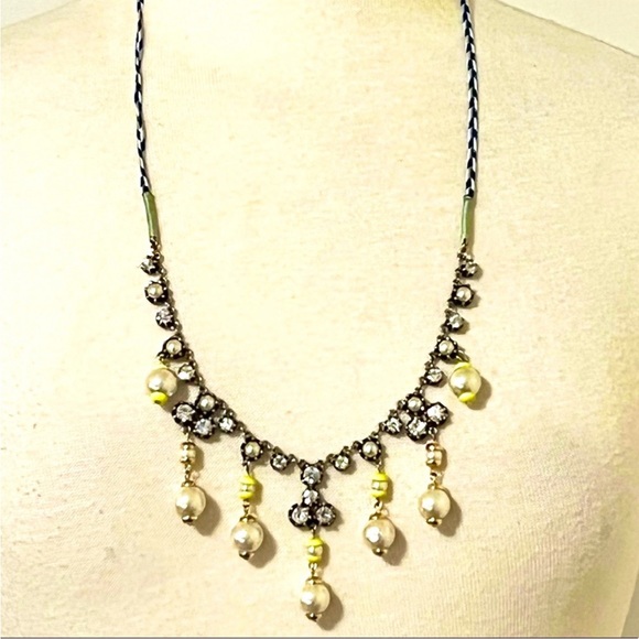 J. Crew Pearl and Rhinestone rope Adjustable necklace with small yellow beads - Picture 3 of 6